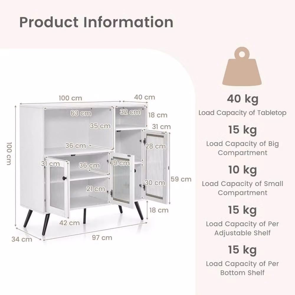 SPETLEK White Wood Kitchen Storage Cabinet and Buffet Sideboard Cupboard – 2
