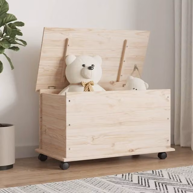Berkfield Home ALTA Storage Chest in Brown Solid Pine Wood with Castors, W: 73 cm, D: 39.5 cm, H: 44 cm