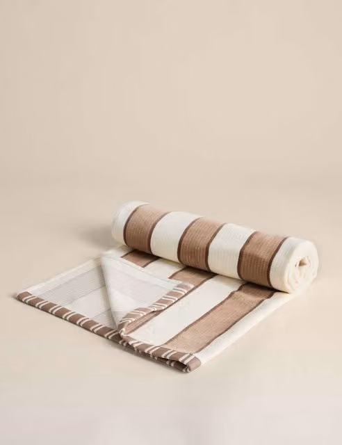 M&S Striped Pure Cotton Sand Resistant Beach Towel in Beige