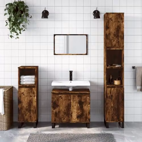 vidaXL Tall Industrial Bathroom Cabinet in Brown Oak with Metal and Wood Finish – 2