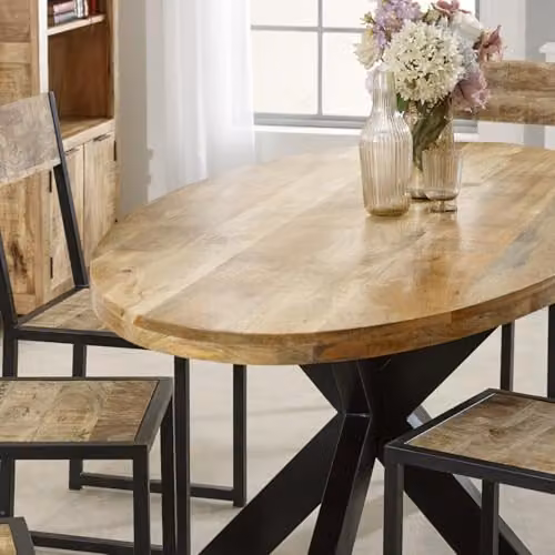 Adorable Lifestyle Surrey Oval Dining Table, 6-8 Seater, Brown Solid Mango Wood and Metal, W: 180 cm, D: 90 cm, H: 76 cm – 2