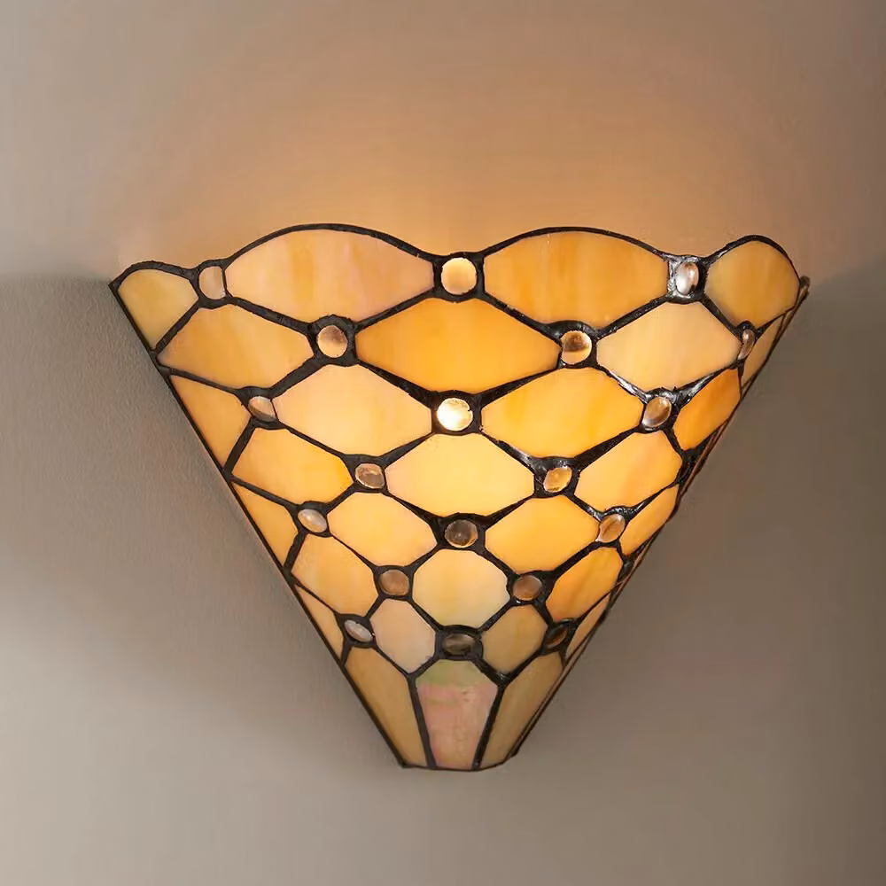 Loops Tiffany Glass Geometric Wall Light in Matt Black and Yellow Metal – 3