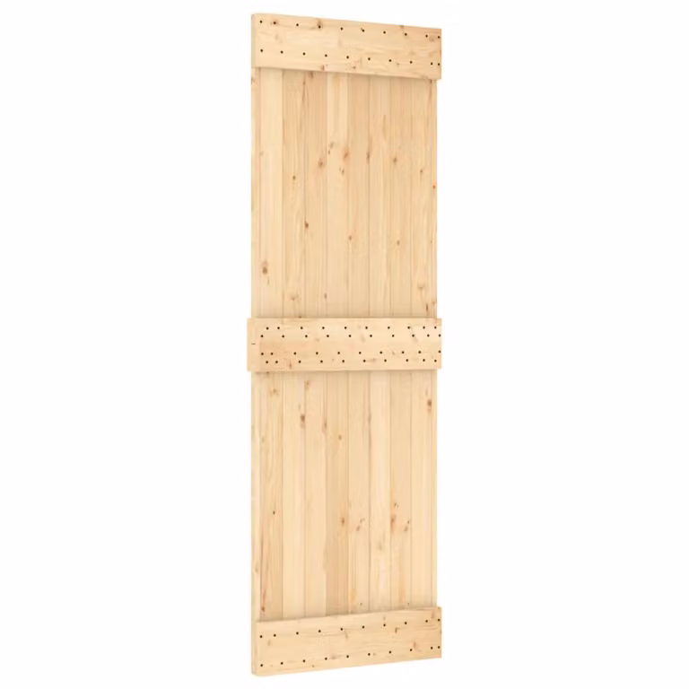 Berkfield Home Rustic Sliding Door with Hardware Set, Solid Wood and Steel, Brown, W: 70 cm, H: 210 cm