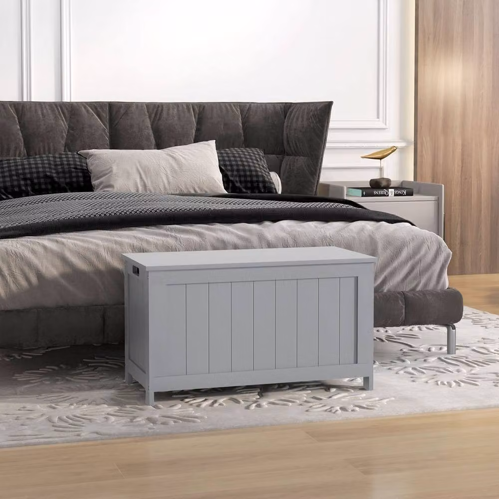 STILVORA Toy Box with Safety Hinges and Side Handles in Grey – 6