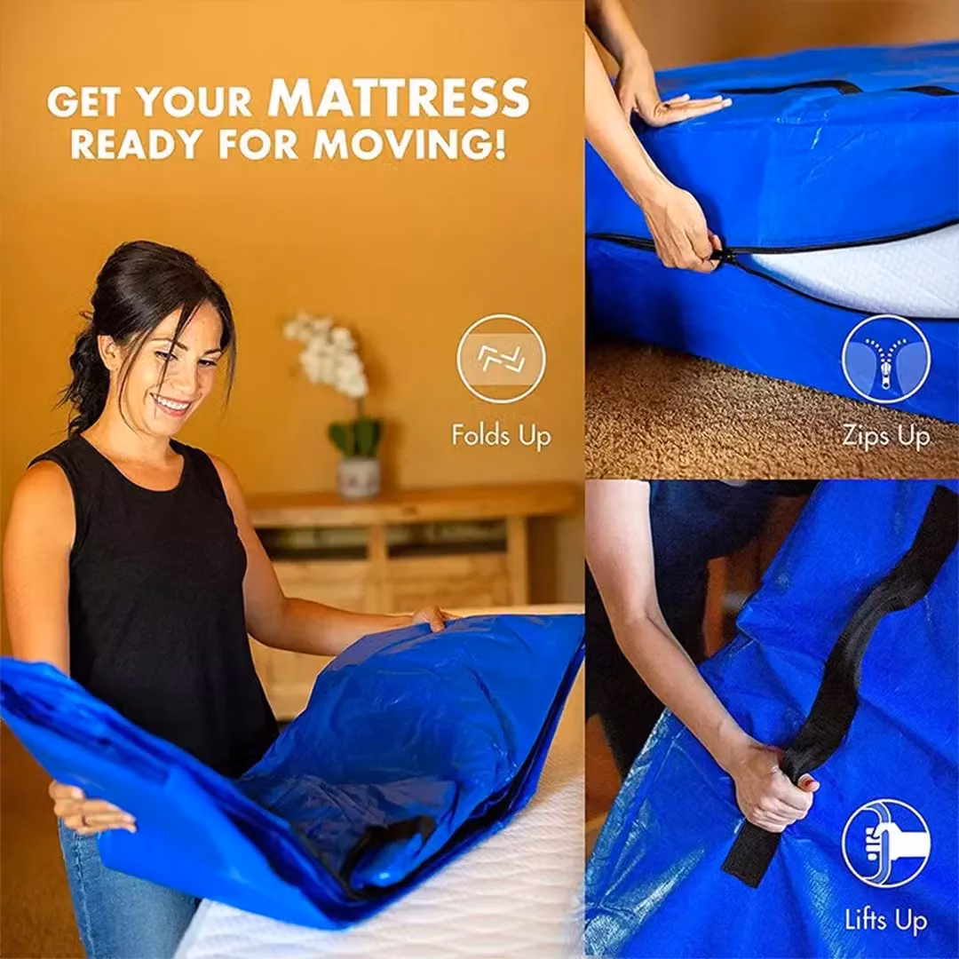 SPETLEK Mattress Bag for Moving and Storage with 8 Handles and Zipper, Blue – 3