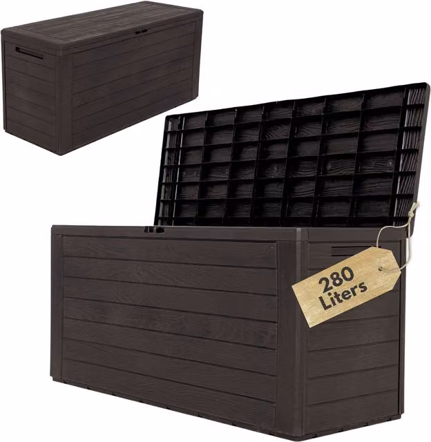 NOVECRAFTO Brown Plastic Garden Storage Box with Lid