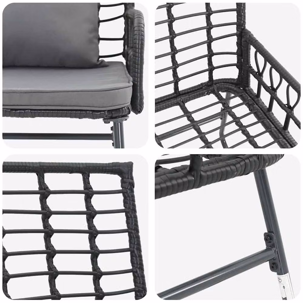Berkfield Home 3 Piece Poly Rattan and Steel Garden Dining Set with Pillows in Matt Black – 4
