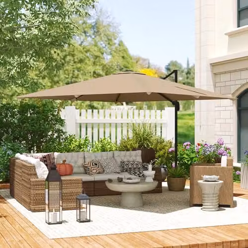 Outsunny Beige Cantilever Parasol with 360 Degree Rotation and UPF 50+ Protection – 9