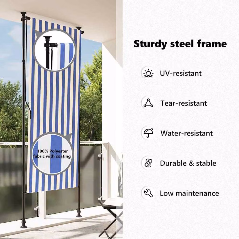 Berkfield Home Outdoor Roller Blind in Blue, White and Anthracite, W: 120 cm, H: 270 cm – 5