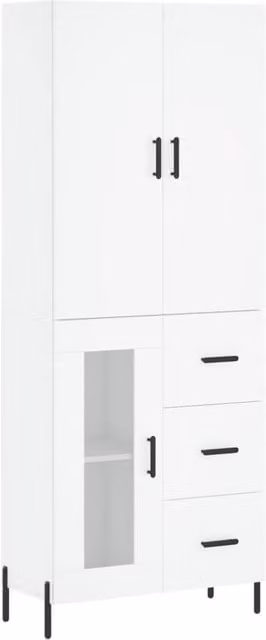Berkfield Home Modern White Highboard with Hinged Doors and Internal Shelves, W/D/H: 69.5 x 34 x 180 cm