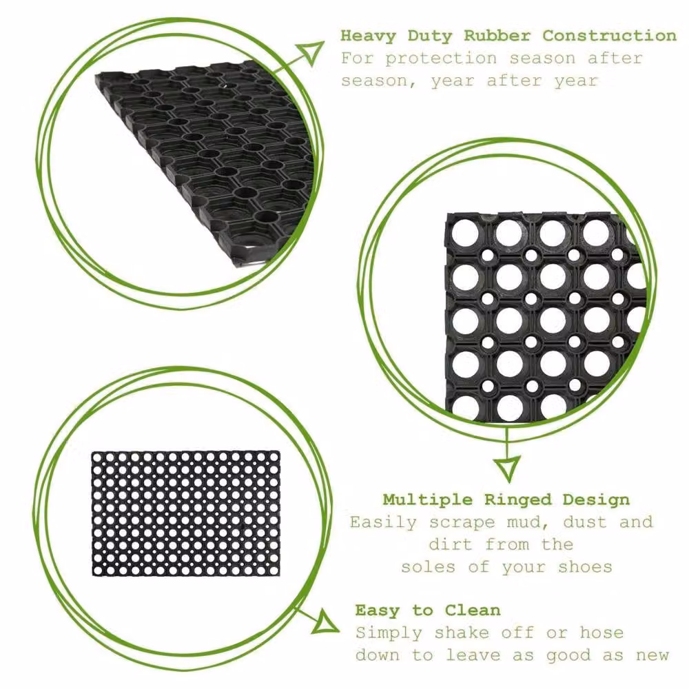 Havendro 2-Pack Heavy Duty Black Rubber Door Mats for Indoor and Outdoor Use, W: 100 cm, D: 60 cm – 2