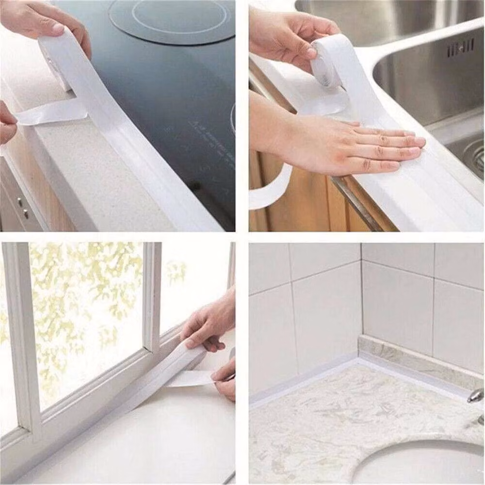 FLAVORA 3 Pack Waterproof Self-Adhesive Silicone Sealing Tape for Bath and Kitchen in White, W/D/H: 22 mm x 3.2 m x 5.2 m – 3