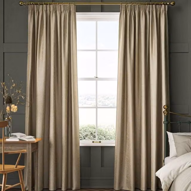 William Morris At Home Made to Measure Blackout Floral Fabric Curtain in Sand and Beige