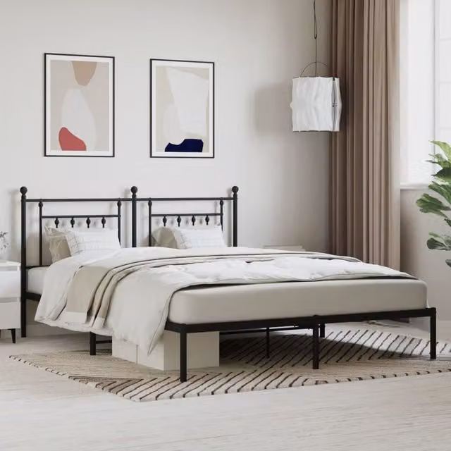 Berkfield Home Metal Bed Frame with Headboard in Black W/D/H: 183 x 213 cm