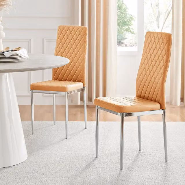 FurnitureboxUK Set of 6 Milan High Back Faux Leather Dining Chairs with Chrome Legs in Yellow