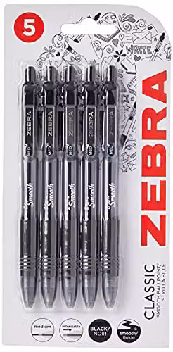Zebra Z Grip Retractable Ballpoint Pens with Black Ink and Medium Point – 1