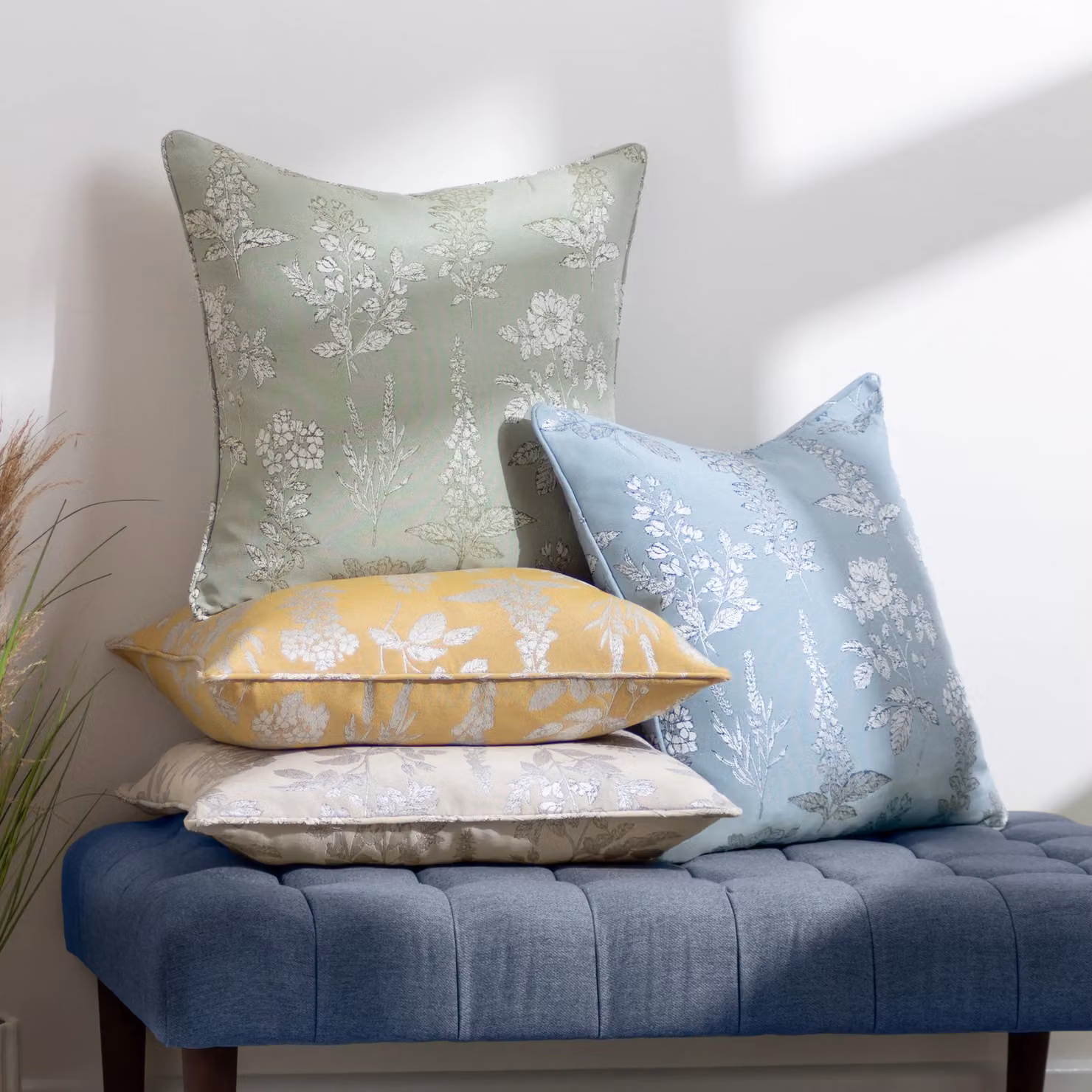 Wylder Nature Sophia Botanical Embroidered Gold Square Feather Filled Cushion W/D/H: 50 x 50 x 50 cm – 2