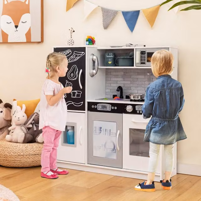 COSTWAY Pretend Play Kitchen Playset for Toddlers, White