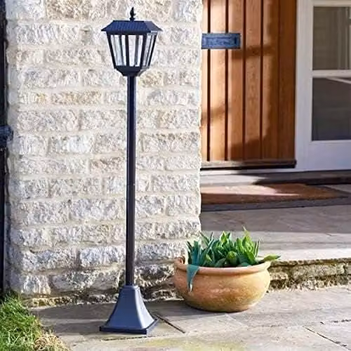 Marco Paul Black Steel Solar Powered Victorian Style Garden Lamp Post, Height: 130 cm