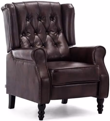 More4Homes Althorpe Pushback Recliner Armchair in Brown Bonded Leather and Velvet