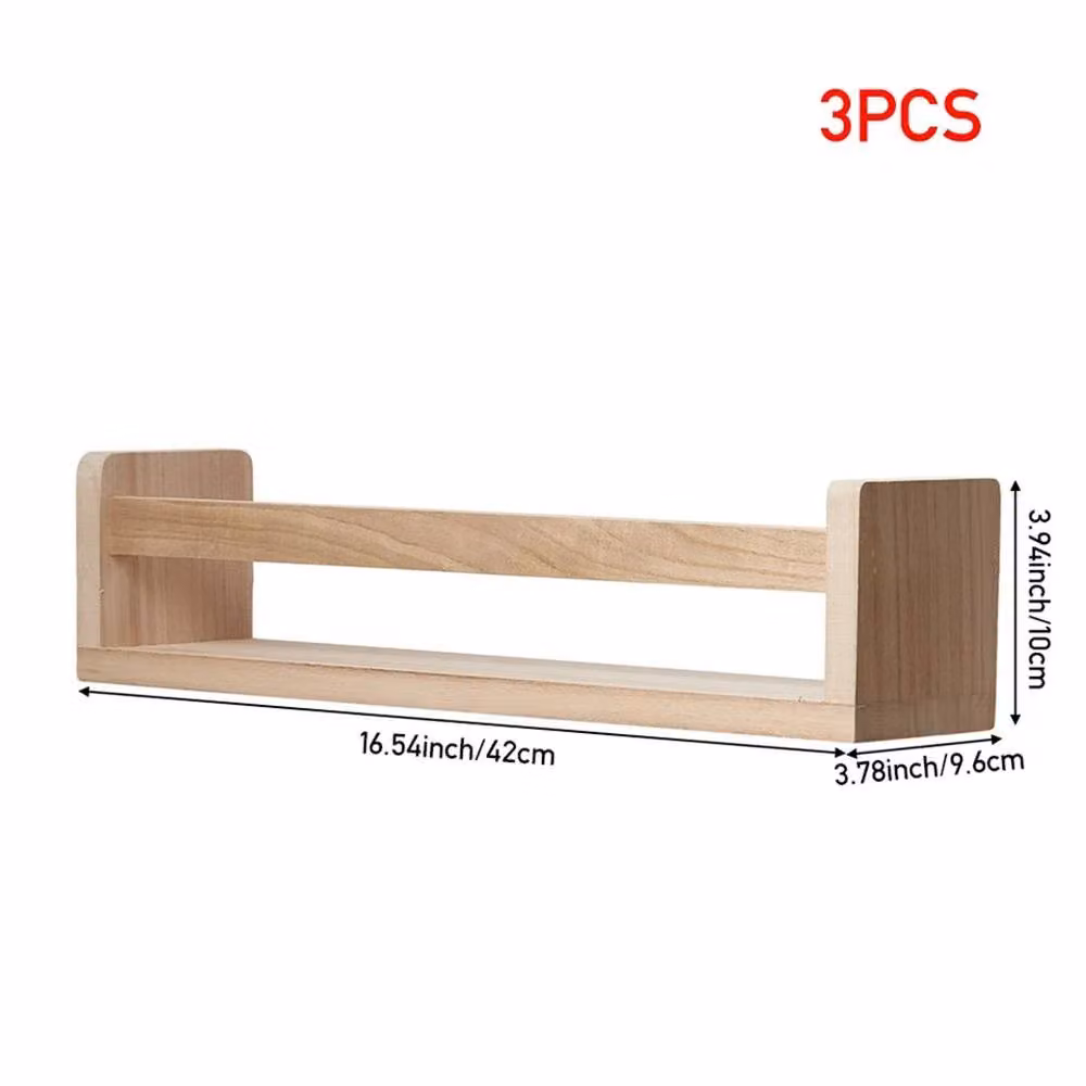 VOGREX Set of 3 Brown Natural Wood Floating Shelves, Wall Mounted Rustic Storage – 2