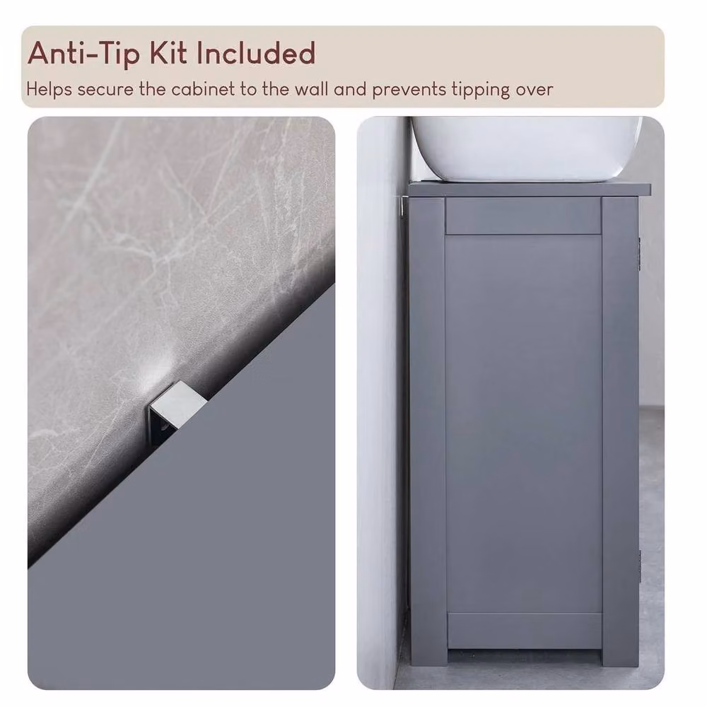 KORVIXA Modern Freestanding Bathroom Under Sink Cabinet in Grey with Hinged Doors and Internal Shelves, W: 70 cm, H: 65 cm – 3
