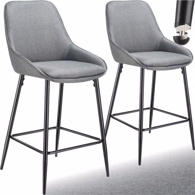 Tectake Modern Swivel Padded Bar Stools with Backrest in Grey and Black