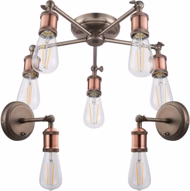 Loops 5-Lamp Ceiling Pendant and 2 Matching Wall Light Set in Tarnished Aged Copper