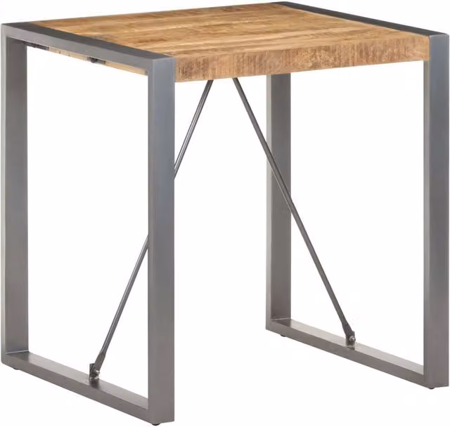 Berkfield Home Grey Solid Rough Mango Wood Square Dining Table W/D/H: 70 x 70 x 75 cm