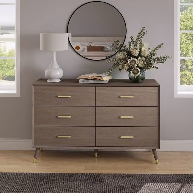 Melody Maison Oslo Large 6 Drawer Chest Of Drawers in Brown with Gold Details – 1