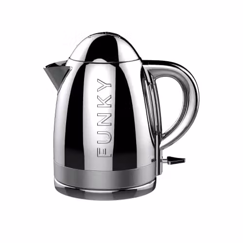 The Funky Appliance Company Retro Kettle in Silver with 1.7 l Capacity and 3 kW Fast Boil – 1