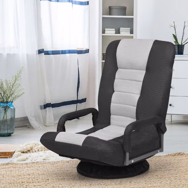 COSTWAY Foldable Swivel Gaming Floor Chair in Grey Fabric with Armrests