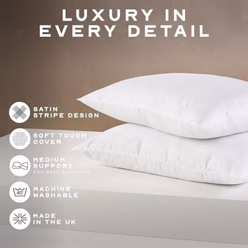 Snuggledown 4 Pack White Microfibre Firm Pillows for Back and Side Sleepers, 48 x 74 cm – 2
