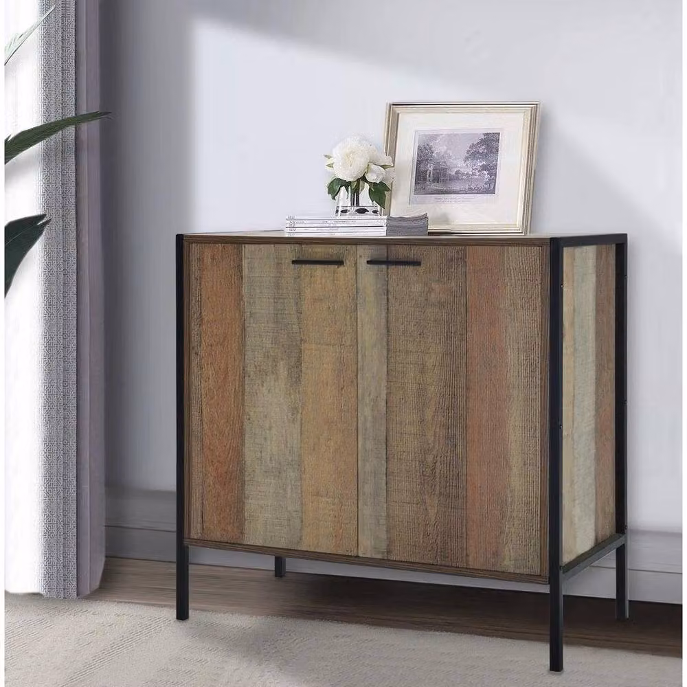 FLAVORA Rustic 2-Door Sideboard Storage Cabinet in Brown, W/D/H: 100 x 100 x 100 cm – 3