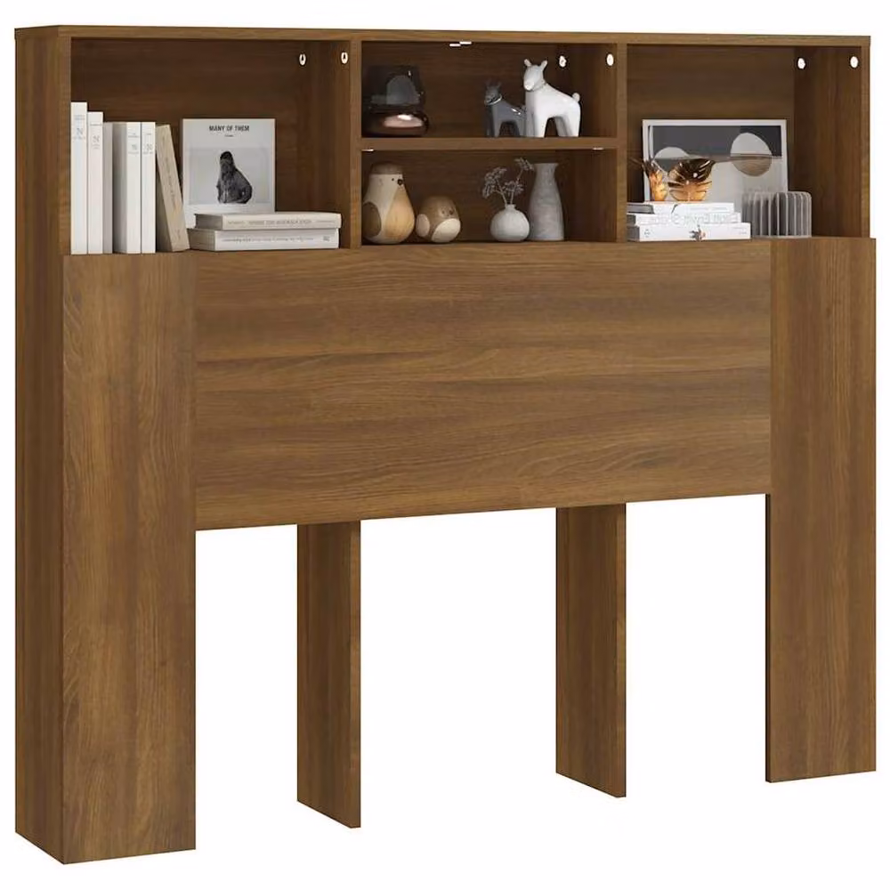 Berkfield Home Modern Headboard Cabinet in Brown Oak with Integrated Bedside Shelves, W: 120 cm, D: 19 cm, H: 103.5 cm – 2
