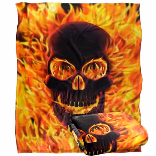 JQ Licensing Royce Mcclure Flaming Skull Silky Touch Super Soft Throw Blanket, White and Multicolour, W: 152 cm, D: 127 cm