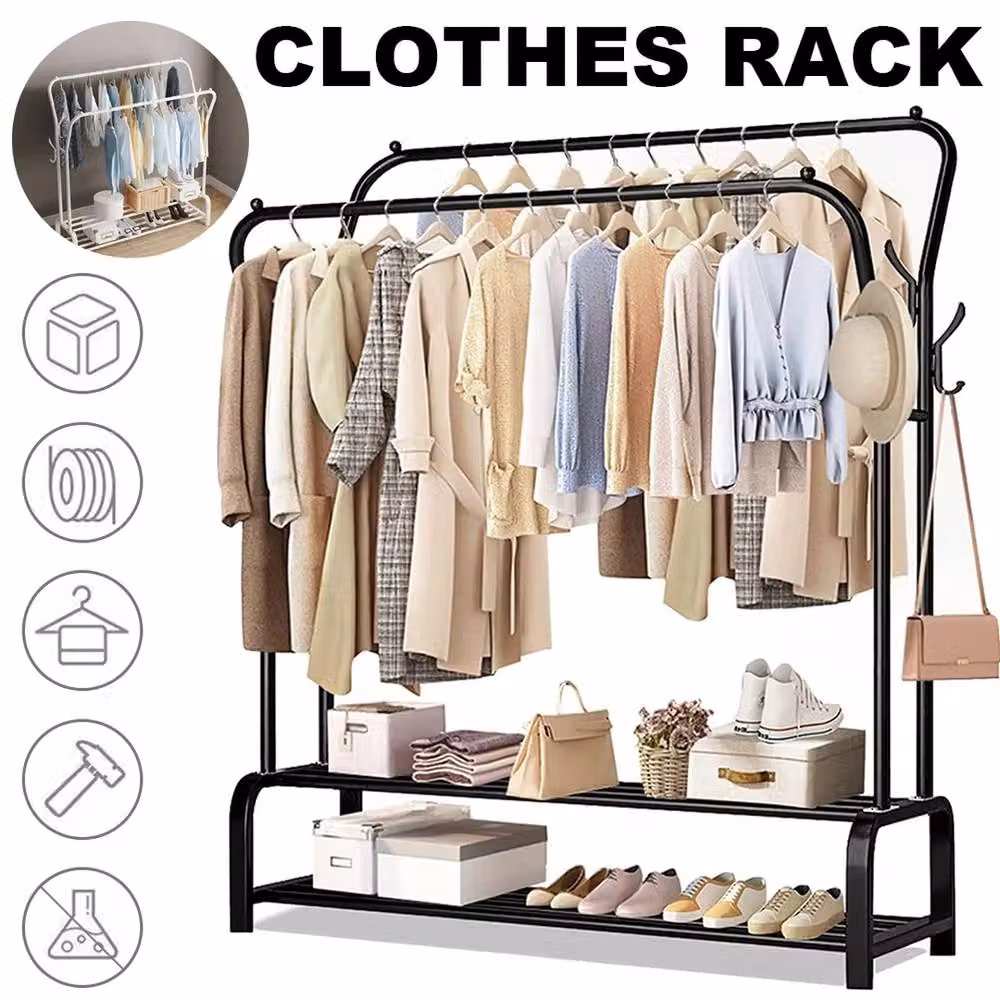 SPETLEK Heavy Duty Metal Double Rail Garment Rack in Black – 3