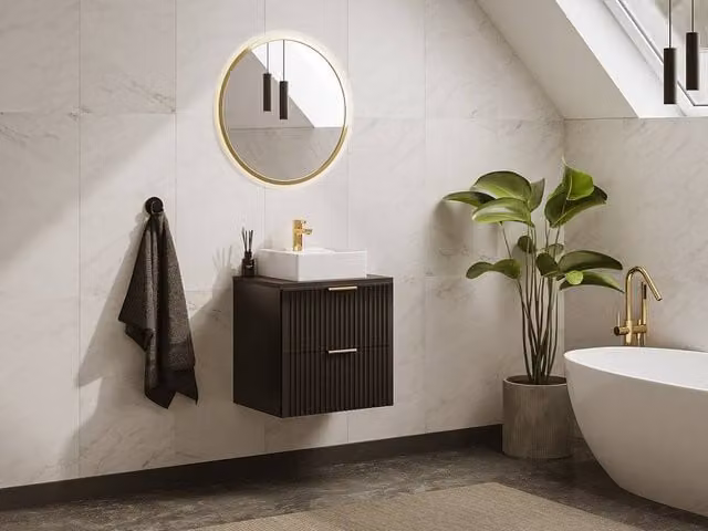 ZEVARA Black Striped Wall-Mounted Vanity Unit W: 60 cm, D: 46 cm, H: 57 cm