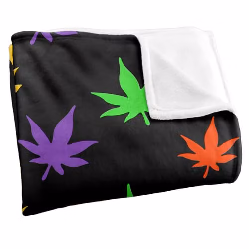 JQ Licensing James Piazza Neon Marijuana Pot Leaves Pattern Super Soft Fleece Throw Blanket, Multicolour, W: 152 cm, D: 127 cm – 2