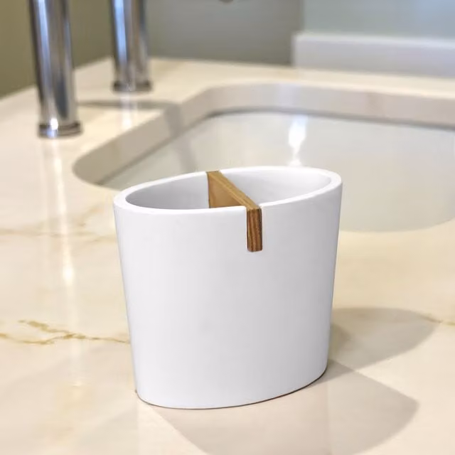 Showerdrape Sonata 4 Piece Freestanding Bathroom Accessory Set in White Resin and Bamboo