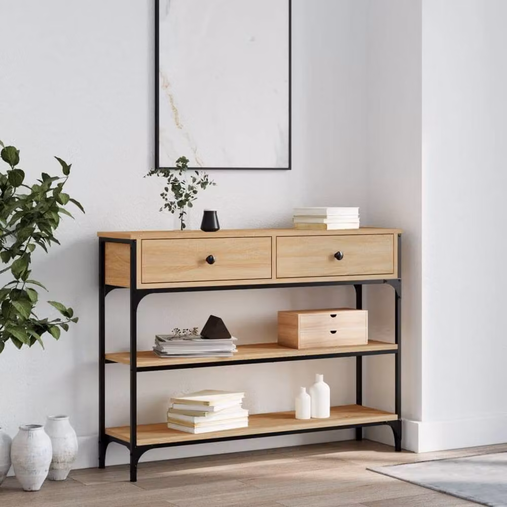 Berkfield Home Decorative Console Table in Sonoma Oak, W/D/H: 100 x 25 x 75 cm – 1