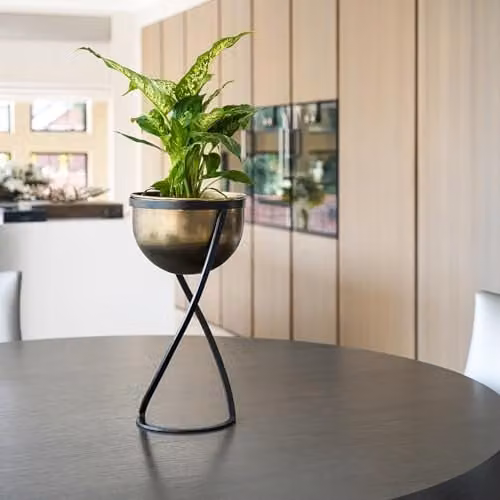 Ivyline Kensington Round Metal Planter on Stand in Gold, H 42 cm x W 14 cm