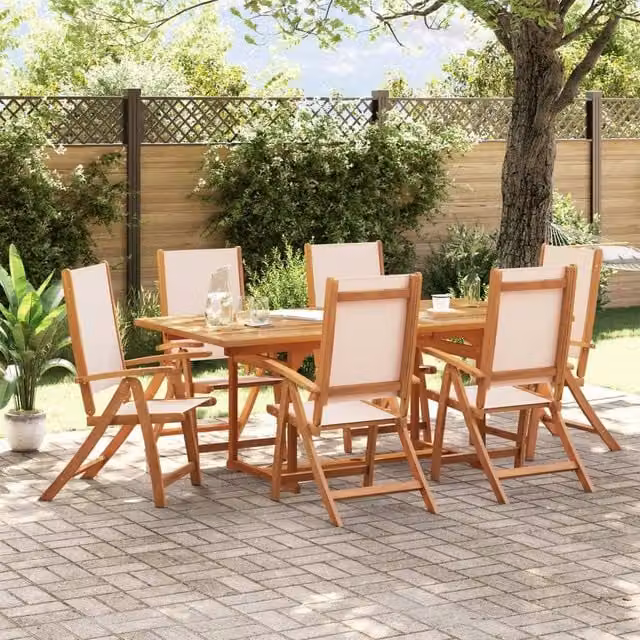 Berkfield Home 7 Piece Garden Dining Set in Brown Solid Acacia Wood and Textilene – 1