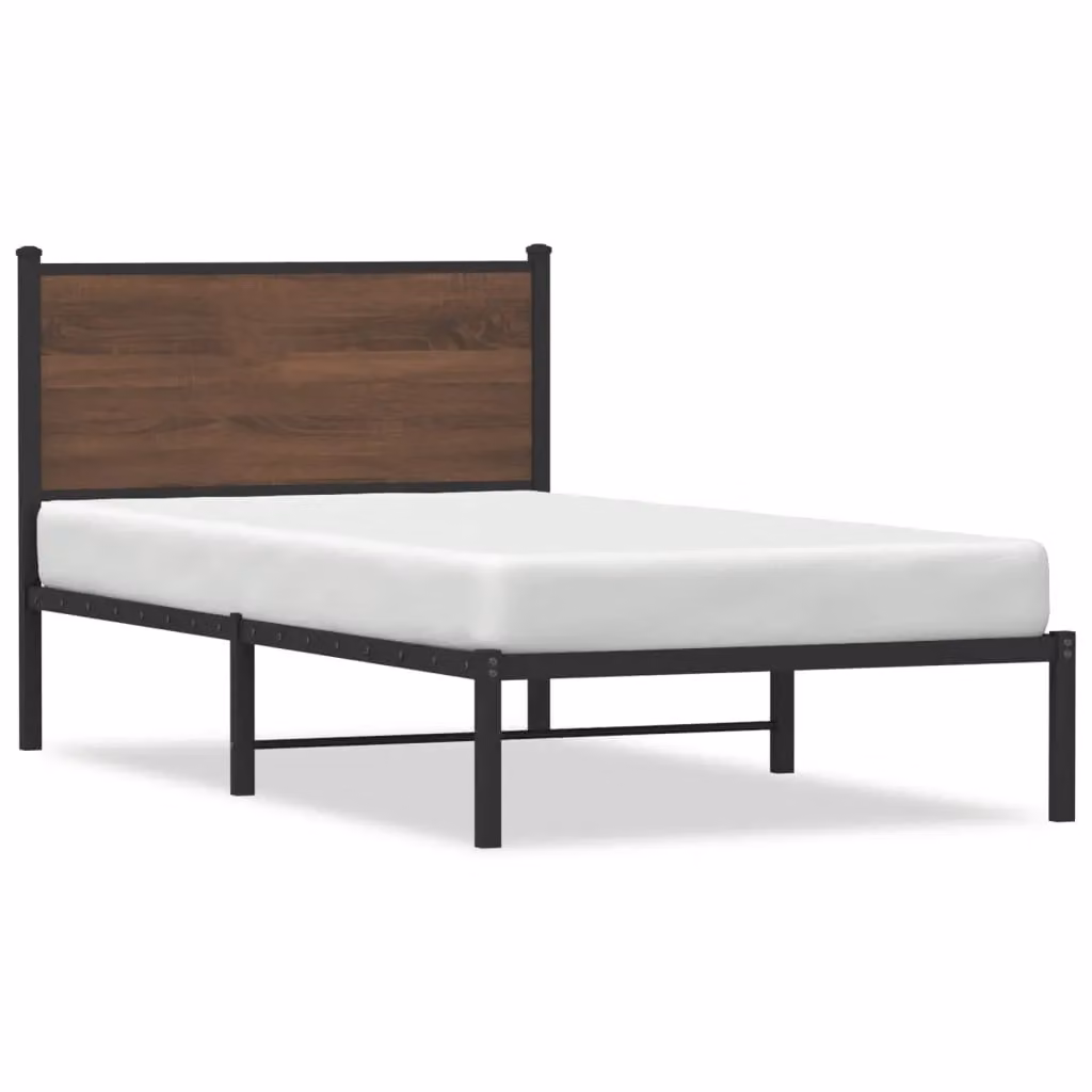 Berkfield Home Metal Bed Frame in Brown Oak, W/D/H: 100 x 190 cm – 2
