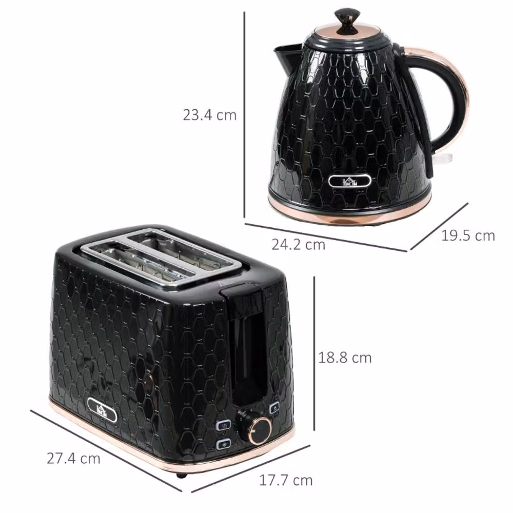 Rolipo Black 1.7L 3000W Fast Boil Kettle and 2-Slice Toaster Set – 3