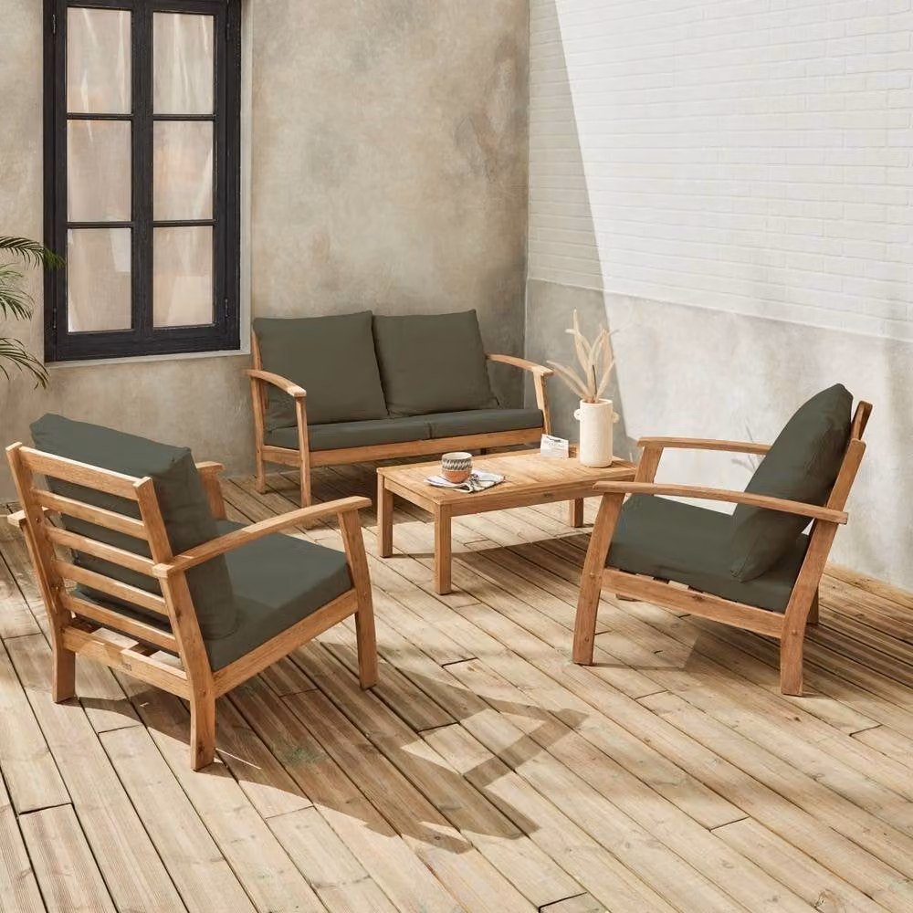sweeek 4-Seater Acacia Wood Garden Sofa Set with Upholstered Cushions in Brown – 2