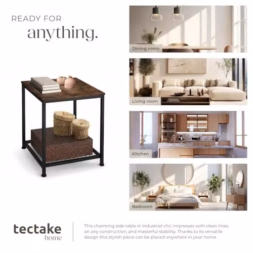 tectake Industrial 2-Tier Side Table with MDF Laminate Top and Metal Frame in Black and Brown, W/D/H: 45.5 x 45.5 x 55.5 cm – 6