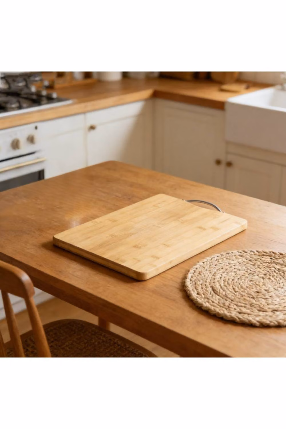 KDMD Large Brown Bamboo Chopping Board Butcher Block for Food Prep, W: 34 cm, D: 24 cm – 2