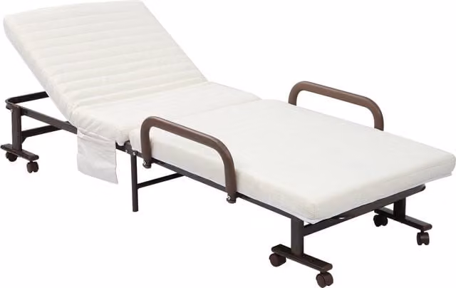 HOMCOM Brown Folding Bed with 8cm Mattress and Adjustable Backrest on Metal Wheels – 1