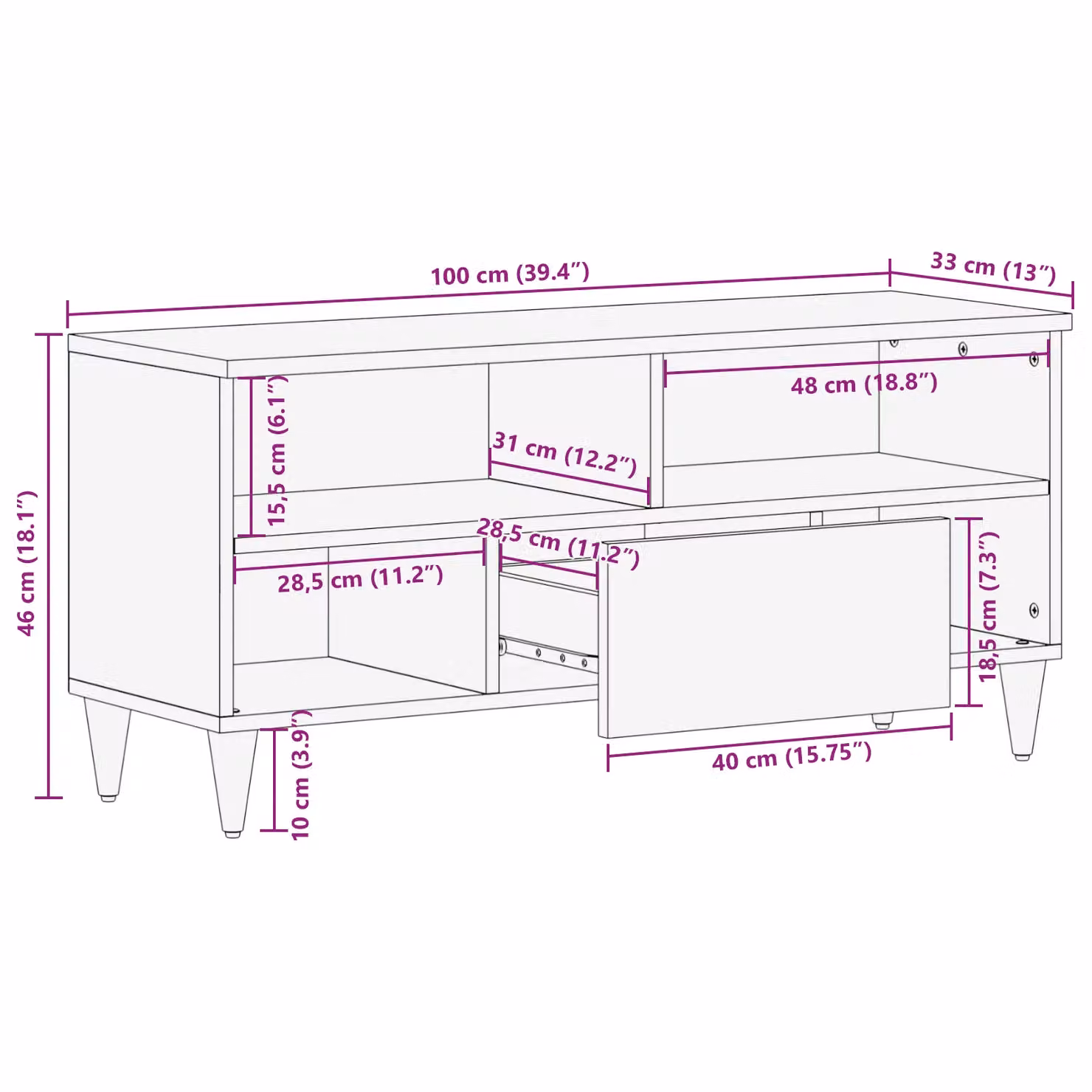 Berkfield Home Modern Mango Wood TV Cabinet in Brown, W/D/H: 100 x 33 x 46 cm – 7